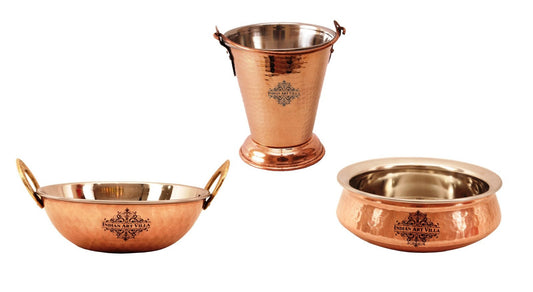 Steel Copper Set of 1 Handi Kadhai & Bucket No. 1