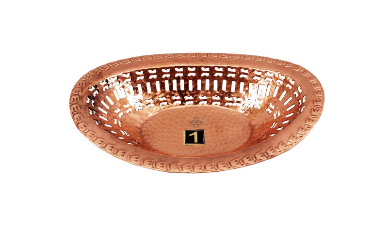 Handmade Pure Steel Copper Casserole Donga with Bread Basket