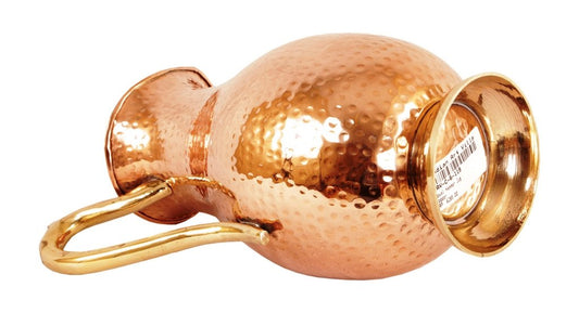 Handmade Pure Copper Hammered Design Jug Pitcher with Glass For Home, Hotel, Restaurant