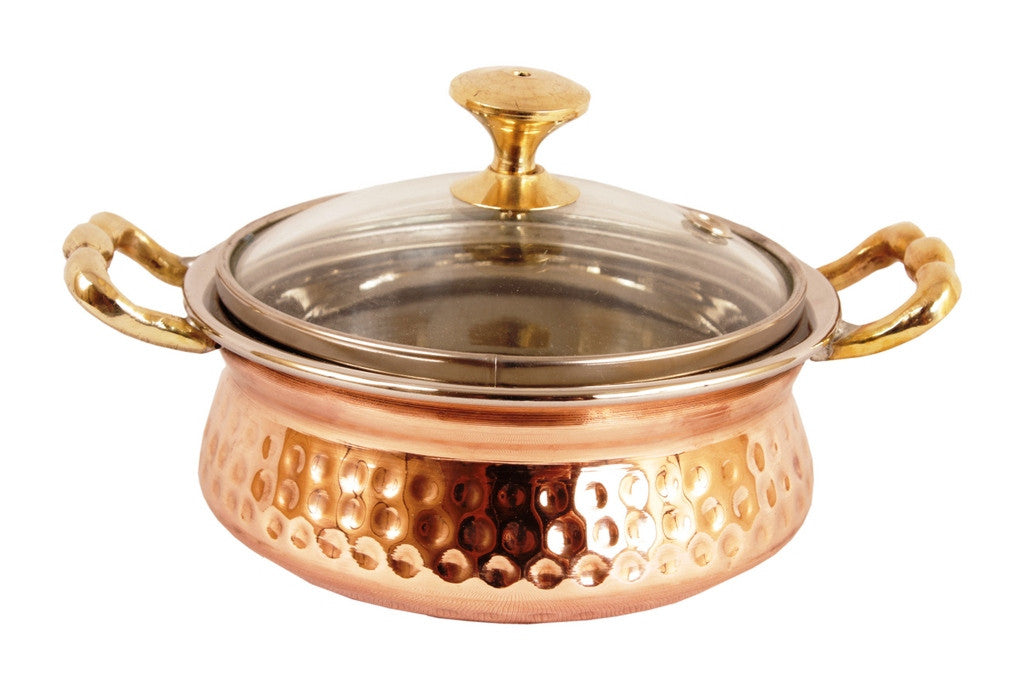Steel Copper Set of 4 Casserole Donga with Glass Lid