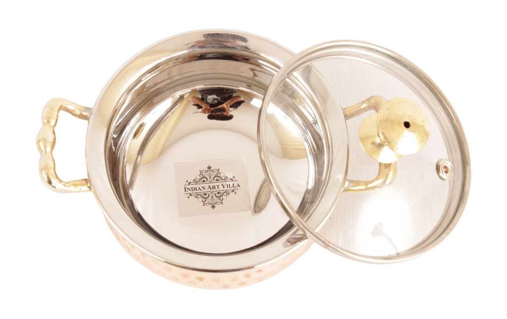 Steel Copper Set of 4 Casserole Donga with Glass Lid