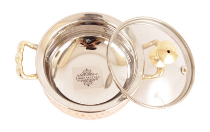 Steel Copper Set of 4 Casserole Donga with Glass Lid