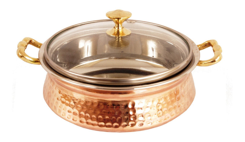 Handcrafted Pure Steel Copper Set of 1 Tuffen Casserole with 1 Donga