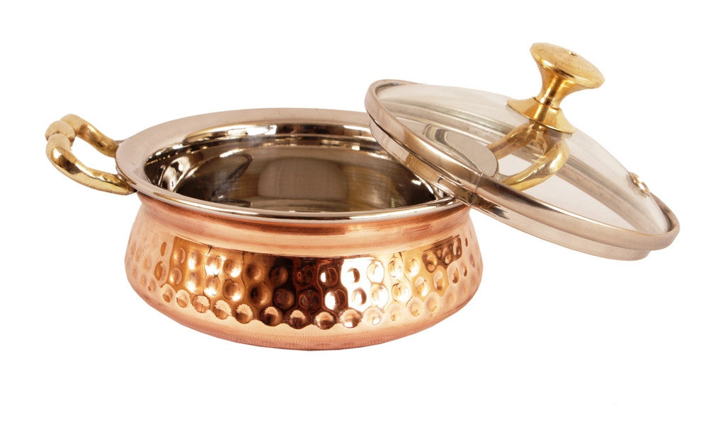 Handcrafted Pure Steel Copper Set of 1 Tuffen Casserole with 1 Donga