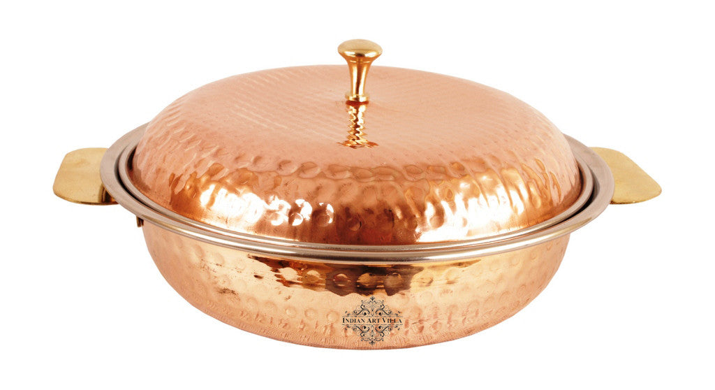 Handcrafted Pure Steel Copper Set of 1 Tuffen Casserole with 1 Donga