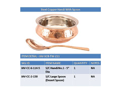 Pure Steel Copper Hammered Design Handi with Serving Spoon
