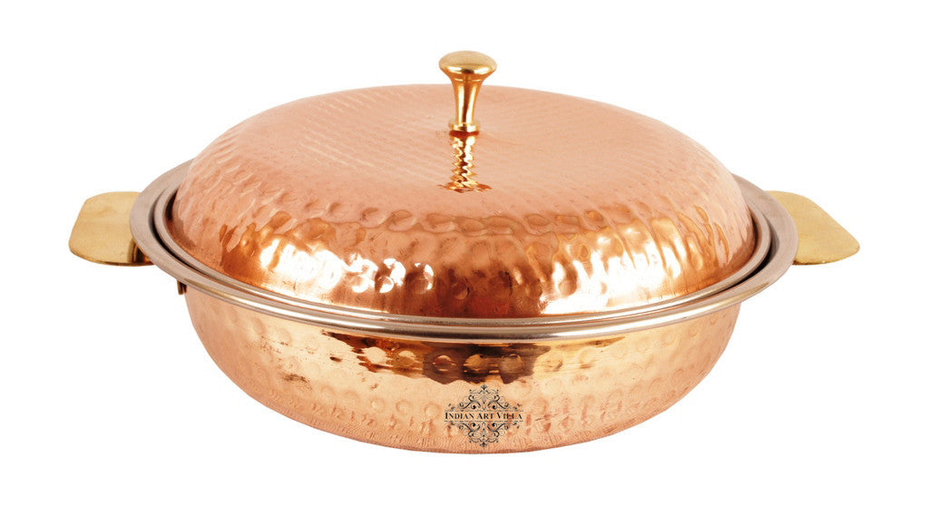 Handcrafted Pure Steel Copper Donga | Serving Pot with Lid & Spoon
