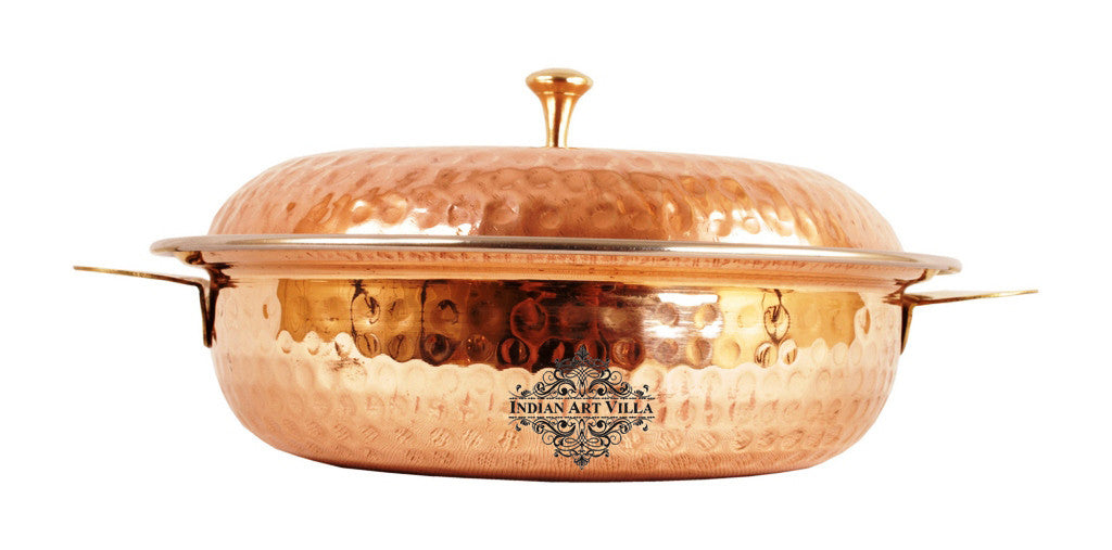 Handcrafted Pure Steel Copper Donga | Serving Pot with Lid & Spoon