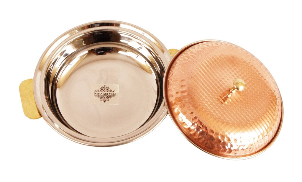 Handcrafted Pure Steel Copper Donga | Serving Pot with Lid & Spoon