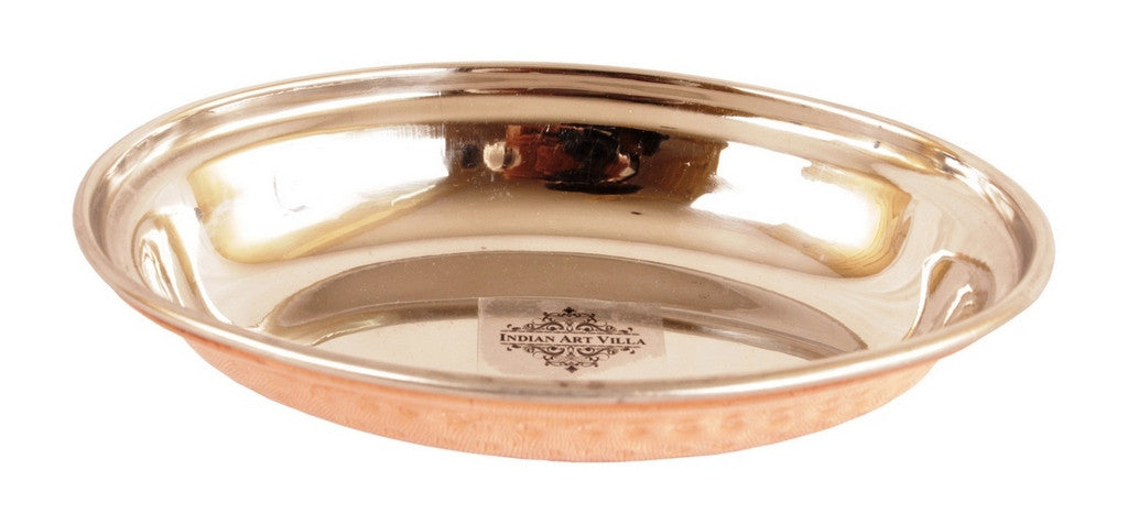 Handmade Pure Steel Copper Oval Platter Plate with Spoon, Tableware, Serveware