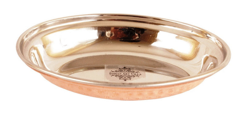 Handmade Pure Steel Copper Oval Platter Plate with Spoon, Tableware, Serveware