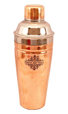 2 Copper Mug Cups with Steel Copper Wine Shaker & 1 Tray Platter, Hammered Design Barware set, 4 Pieces