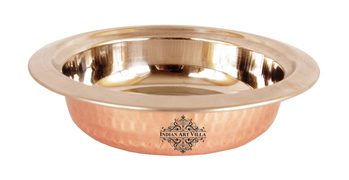 Handmade Pure Steel Copper Set of 1 Bucket|1Donga with Lid|1 Platter|1 Entrée Bowl