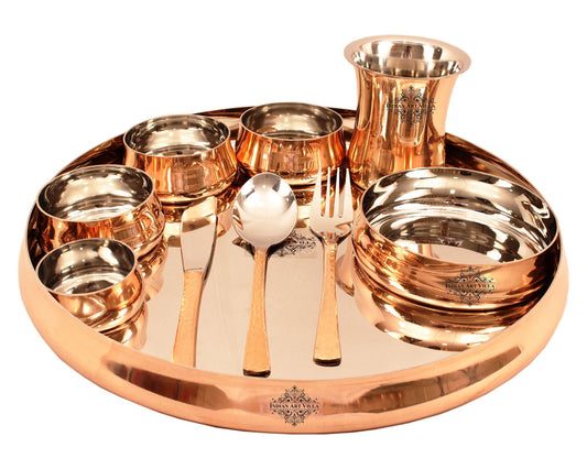 Handcrafted Pure Steel Copper 10 Pieces Curved Dinner Set, Dinnerware, Tableware