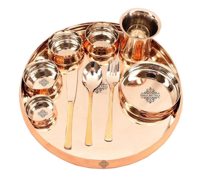 Handcrafted Pure Steel Copper 10 Pieces Curved Dinner Set, Dinnerware, Tableware