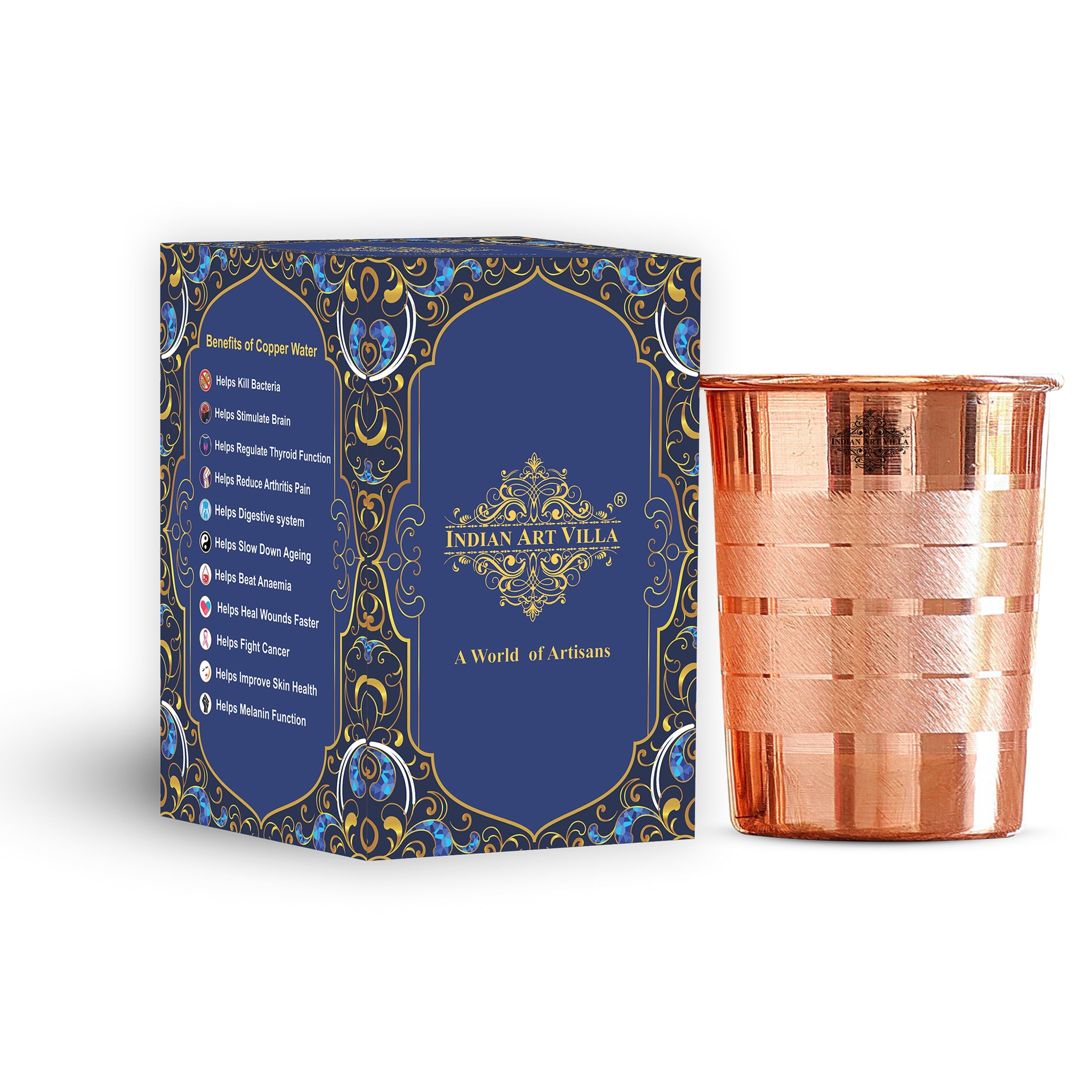 Pure Copper Diamond | Hammered | Shine Finish | Luxury Glasses-275 ML