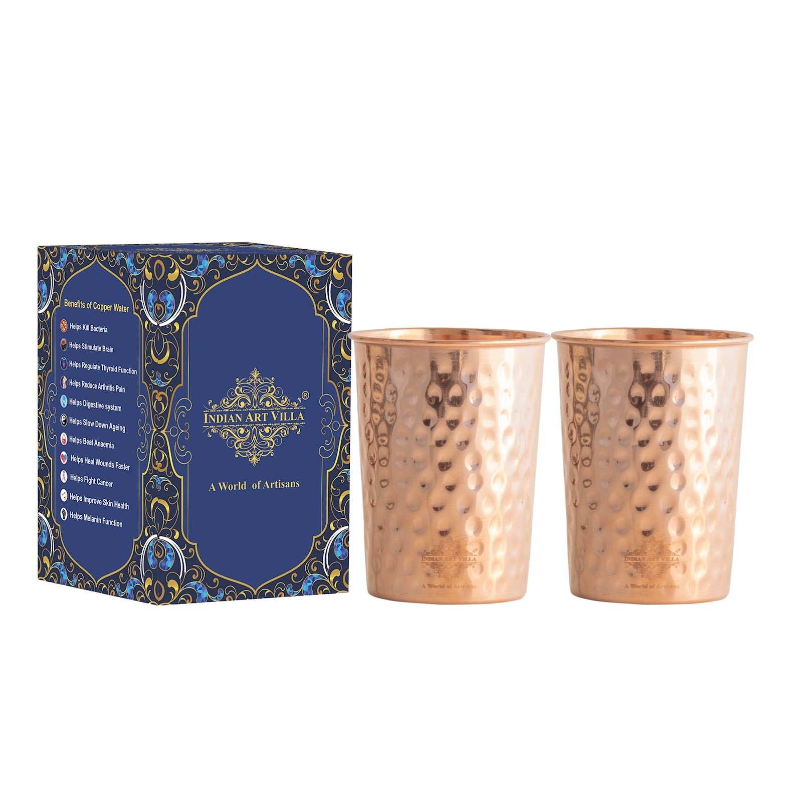 Pure Copper Diamond | Hammered | Shine Finish | Luxury Glasses-275 ML