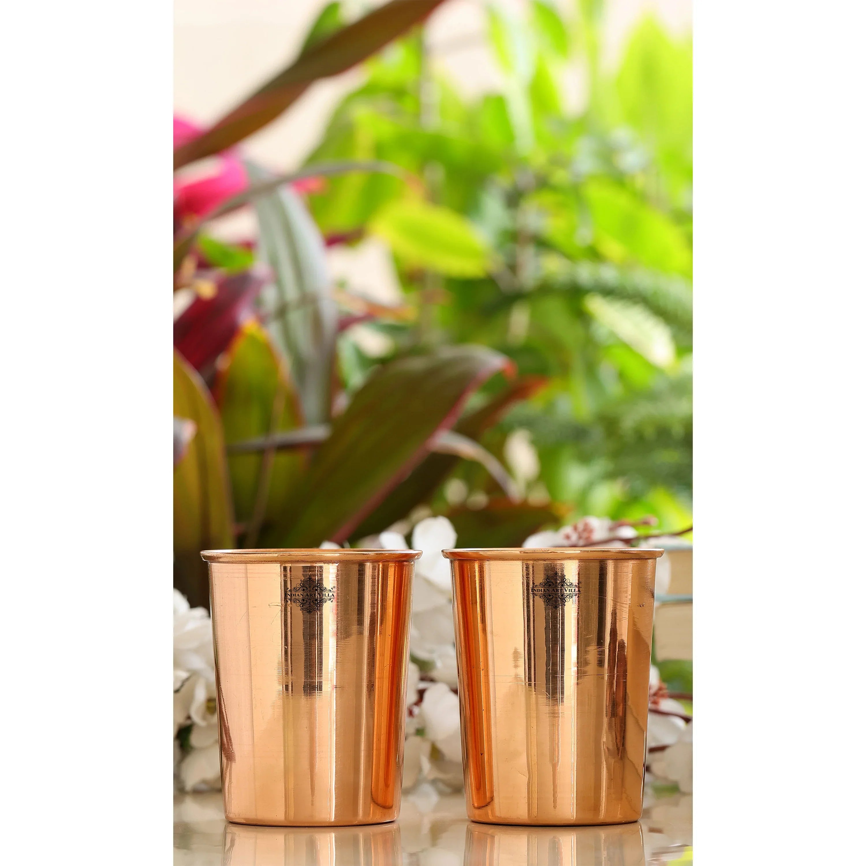 Pure Copper Embossed & Plain Glass with Lid 300ml