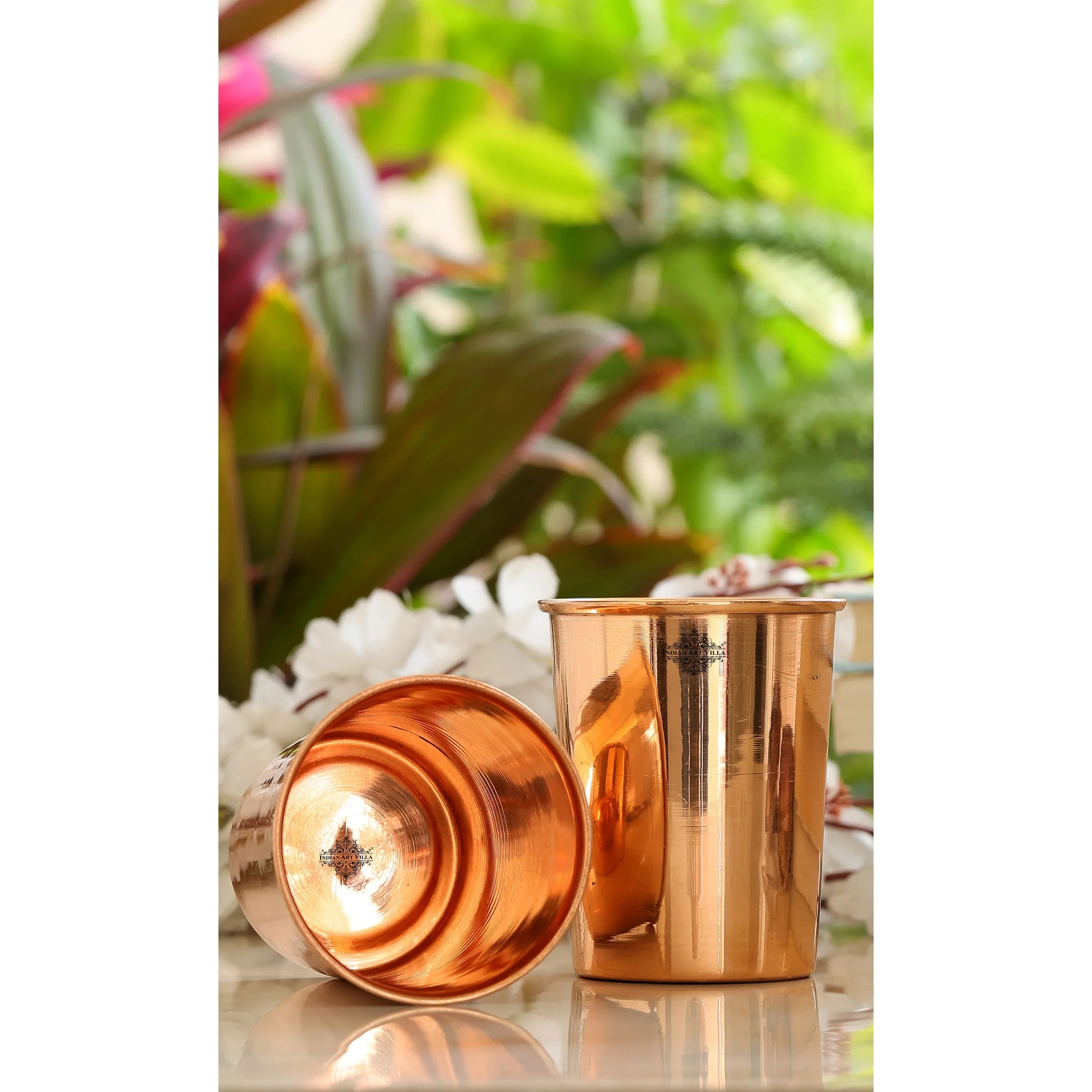 Pure Copper Embossed & Plain Glass with Lid 300ml