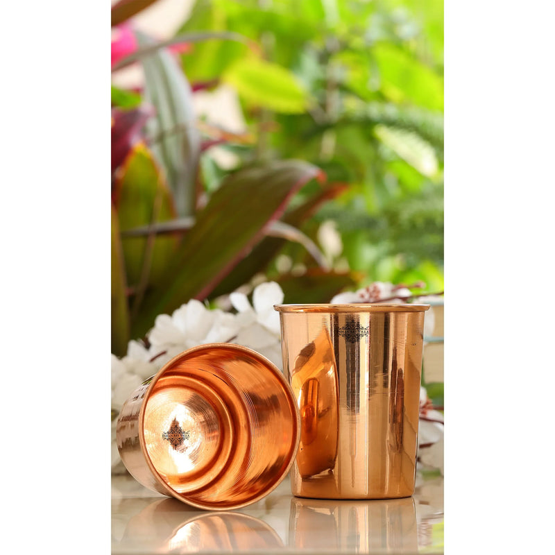 Pure Copper Embossed & Plain Glass with Lid 300ml