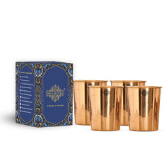 Pure Copper Embossed & Plain Glass with Lid 300ml