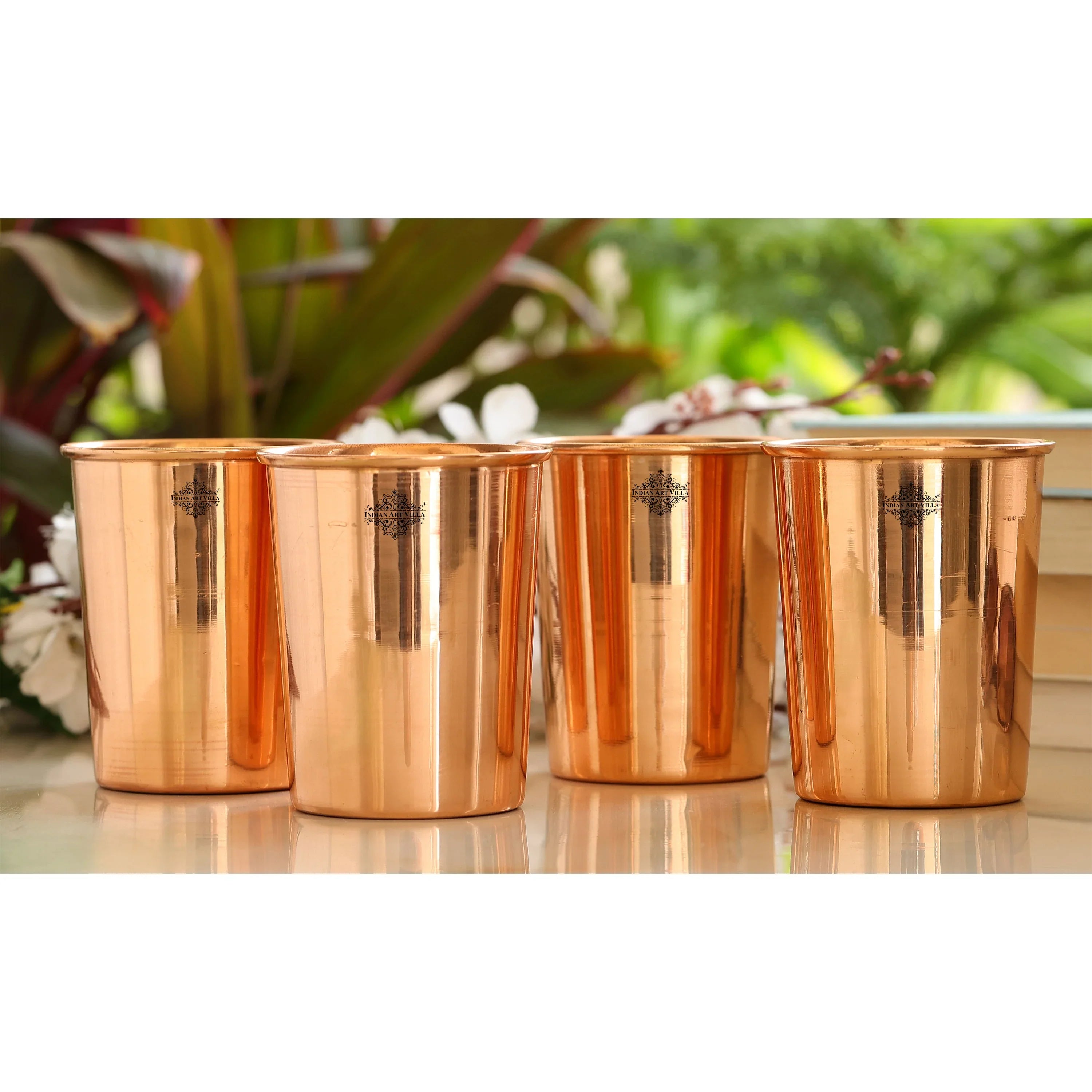 Pure Copper Embossed & Plain Glass with Lid 300ml