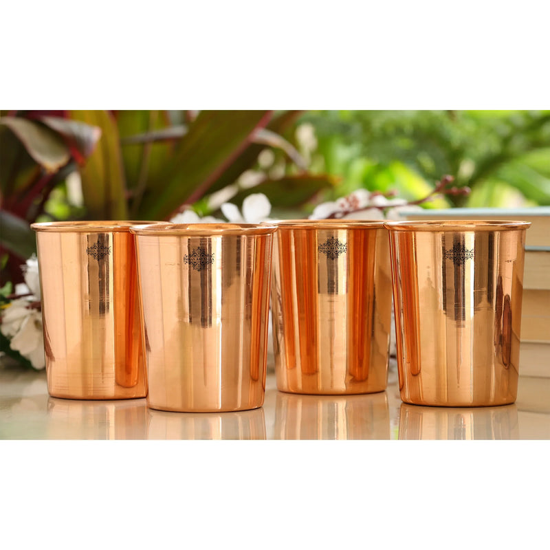 Pure Copper Embossed & Plain Glass with Lid 300ml