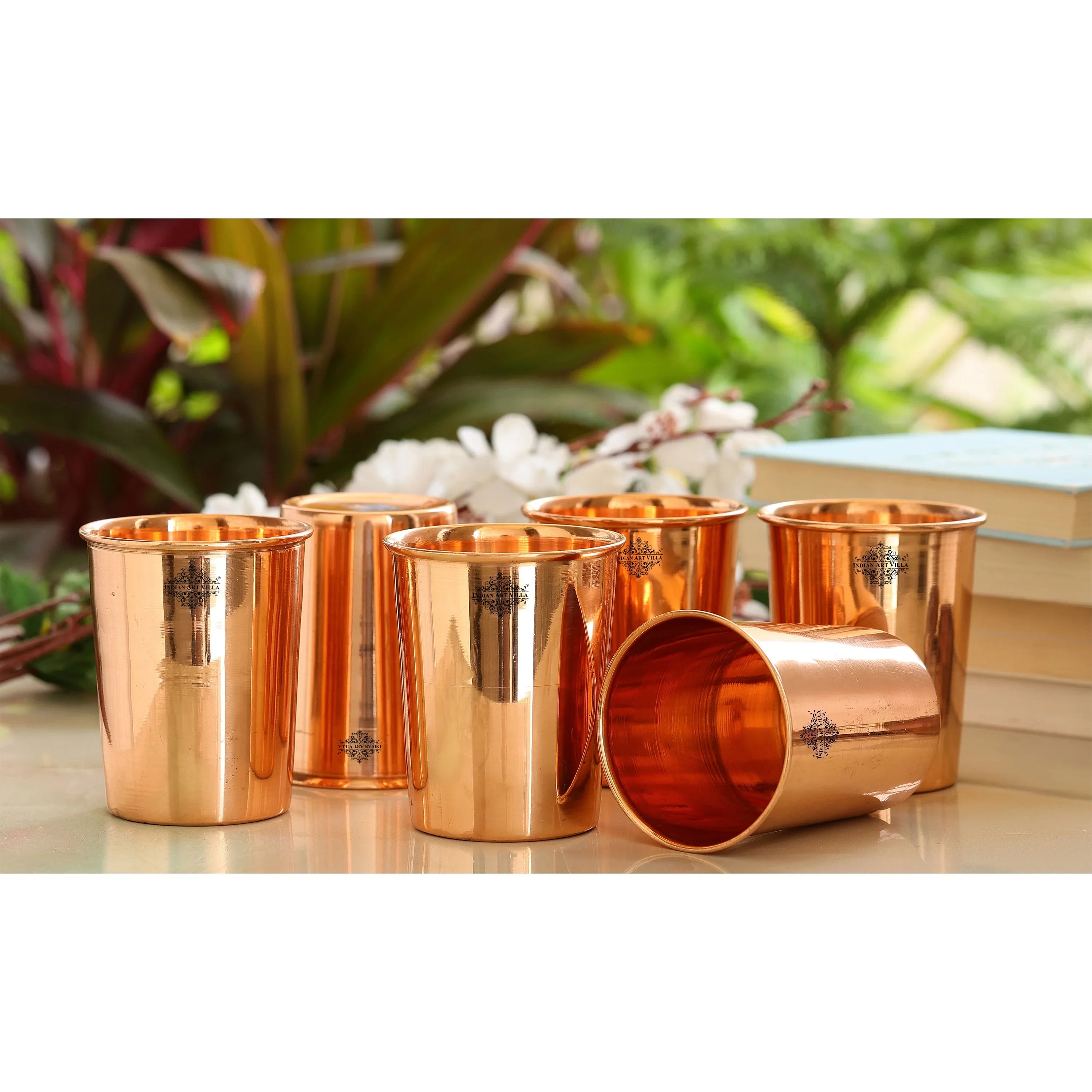 Pure Copper Embossed & Plain Glass with Lid 300ml