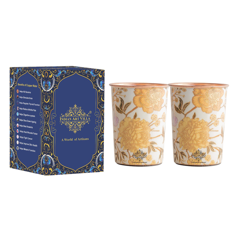 Pure Copper Gold Flower Print Glass – 275 ML