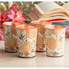 Pure Copper Gold Flower Print Glass – 275 ML