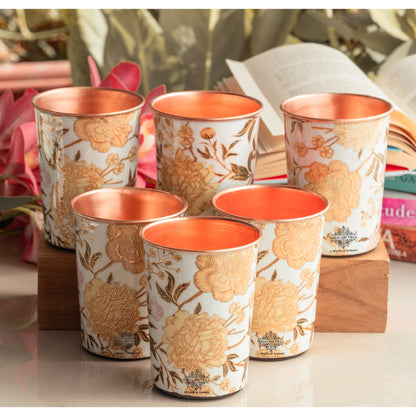 Pure Copper Gold Flower Print Glass – 275 ML