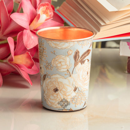 Pure Copper Gold Flower Print Glass – 275 ML