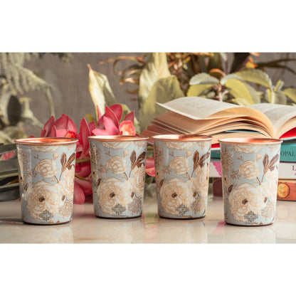 Pure Copper Gold Flower Print Glass – 275 ML