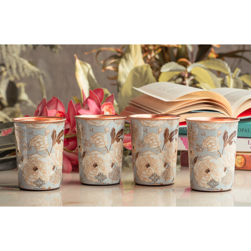 Pure Copper Gold Flower Print Glass – 275 ML