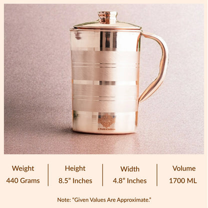 Pure Copper Luxury Design Jug with Lid and Handle – 1700 ML