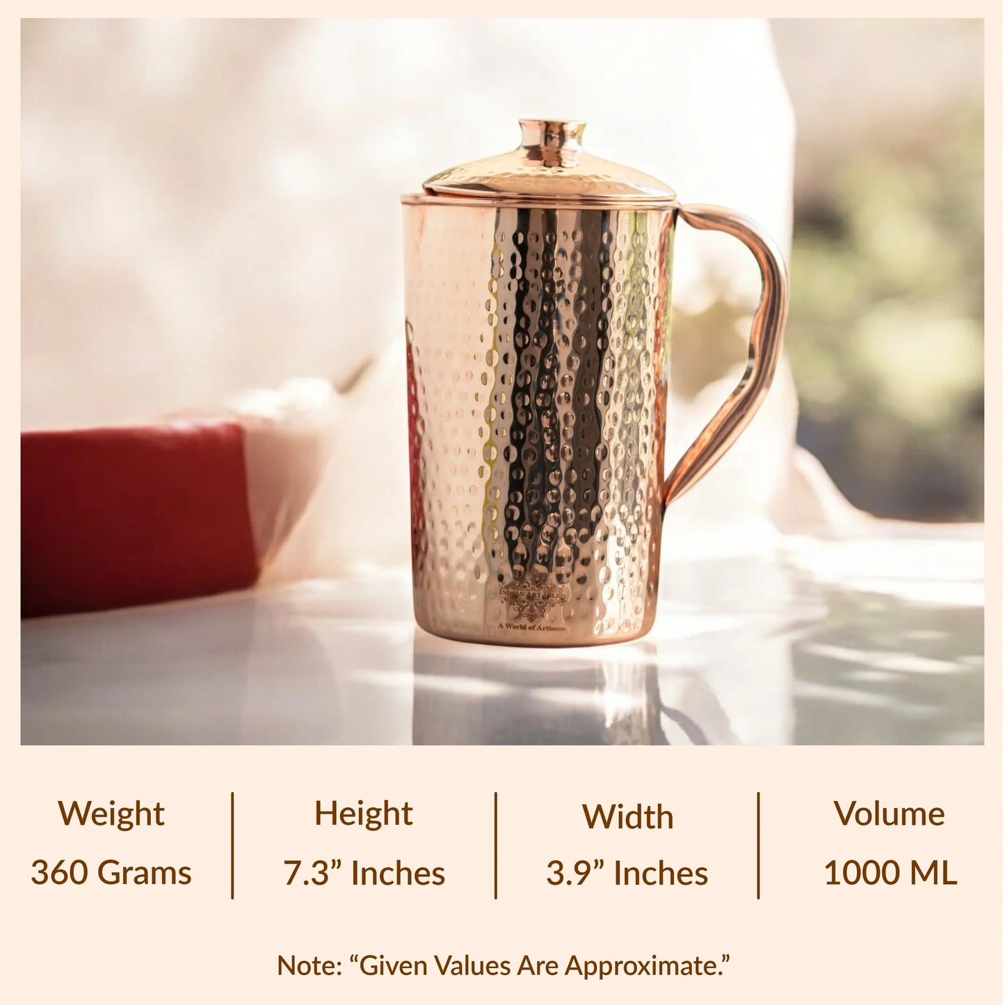 Pure Copper Hammered & Plain Designer Jug With Lid