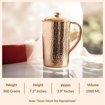 Pure Copper Hammered & Plain Designer Jug With Lid