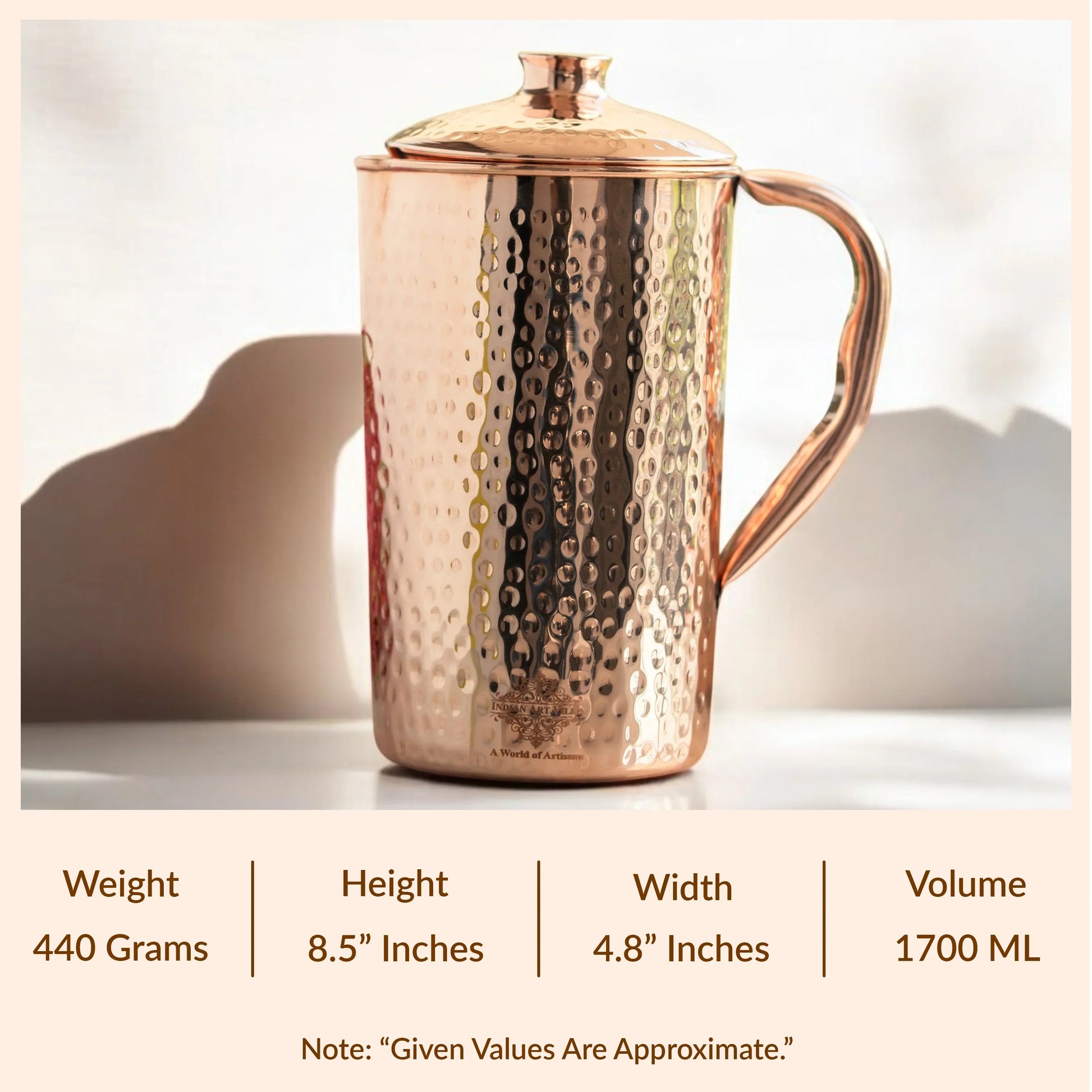 Pure Copper Hammered & Plain Designer Jug With Lid