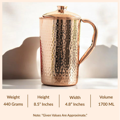 Pure Copper Hammered & Plain Designer Jug With Lid
