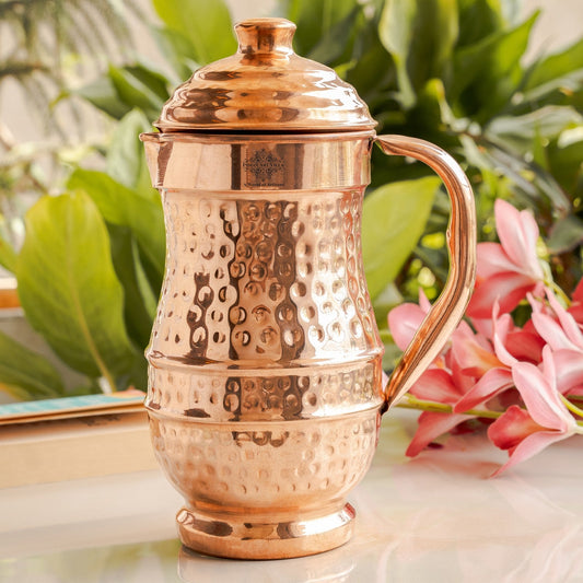 Pure Copper Hammered Maharaja Style Jug With Lid