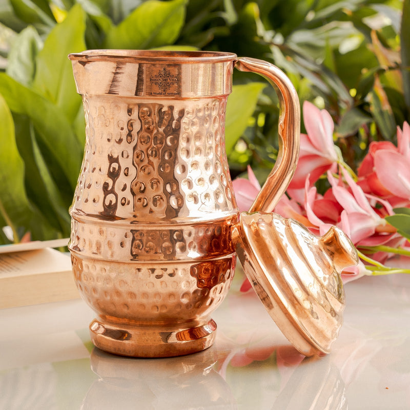 Pure Copper Hammered Maharaja Style Jug With Lid