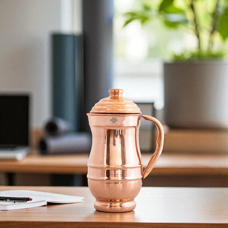 Pure Copper Hammered Maharaja Style Jug With Lid