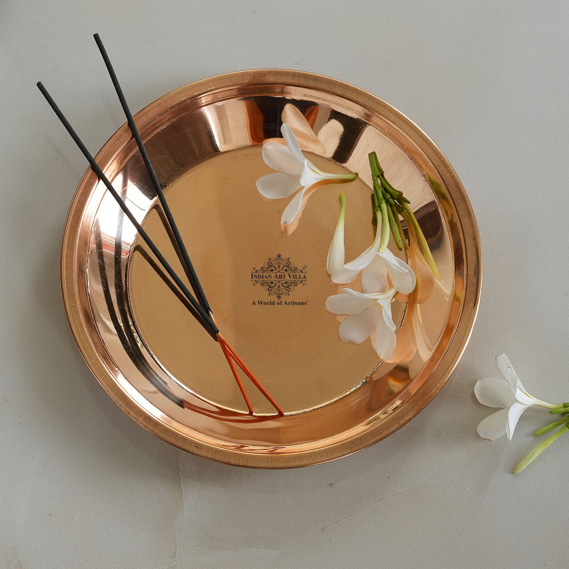 Pure Copper Plain Design Pooja Worship Thali Plate