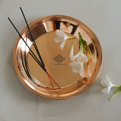 Pure Copper Plain Design Pooja Worship Thali Plate
