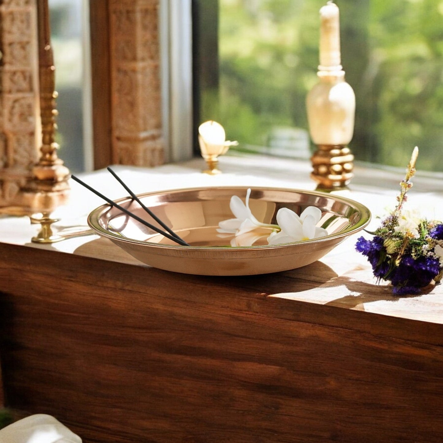 Pure Copper Plain Design Pooja Worship Thali Plate