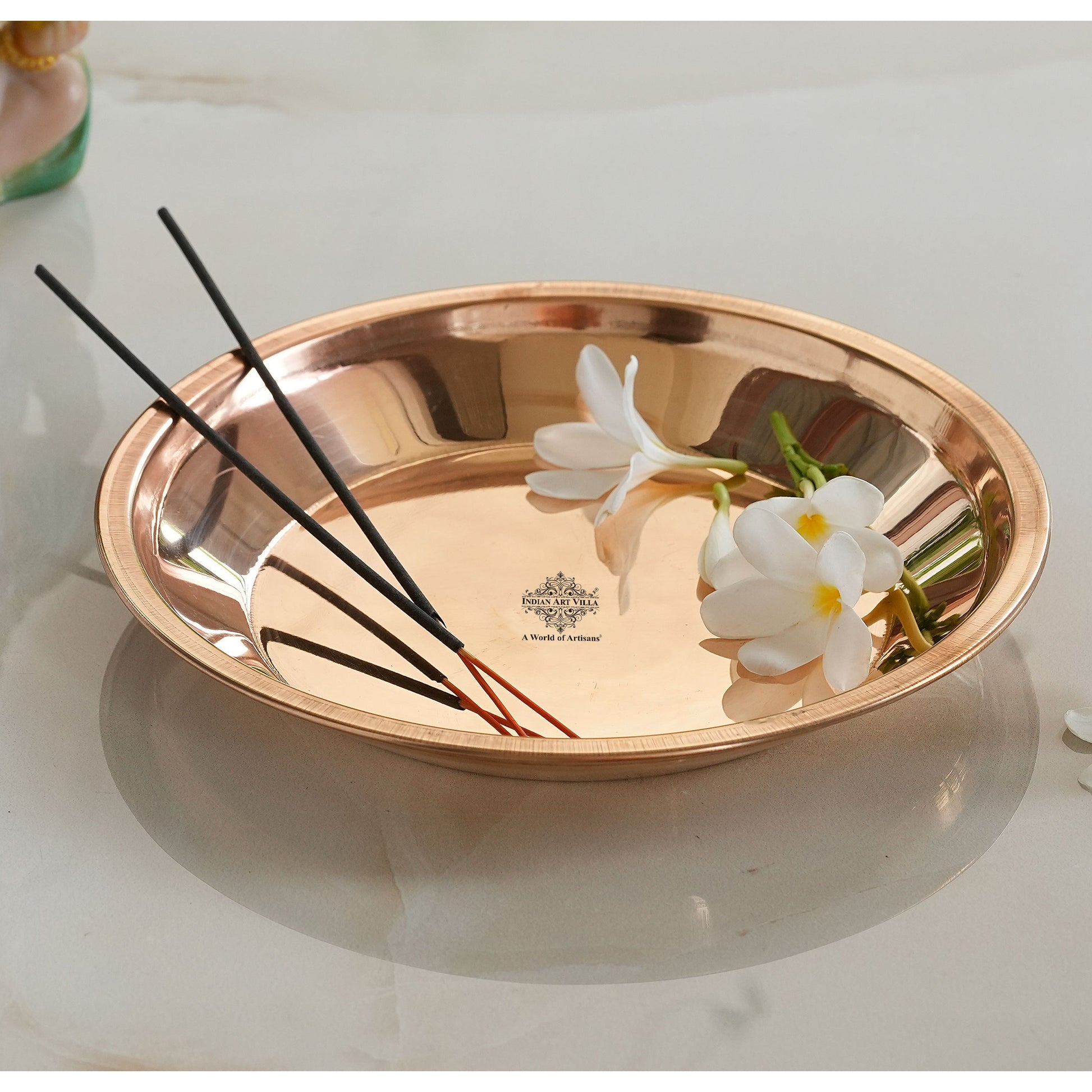 Pure Copper Plain Design Pooja Worship Thali Plate
