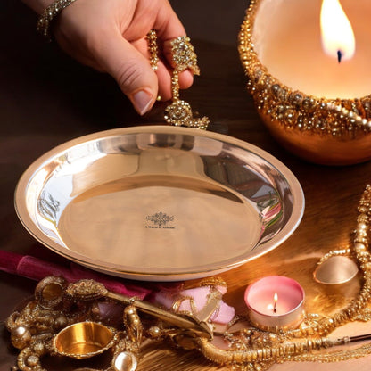 Pure Copper Plain Design Pooja Worship Thali Plate