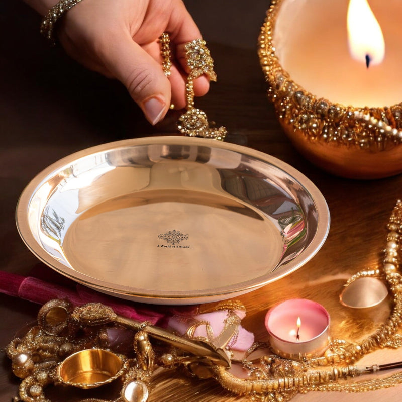 Pure Copper Plain Design Pooja Worship Thali Plate