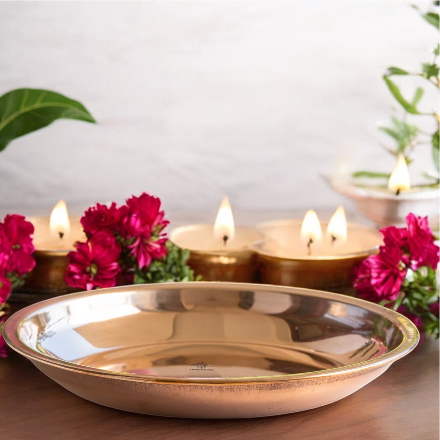 Pure Copper Plain Design Pooja Worship Thali Plate
