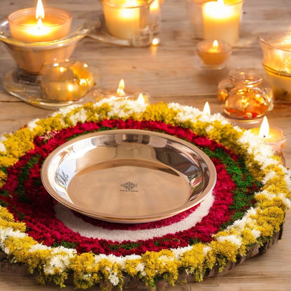 Pure Copper Plain Design Pooja Worship Thali Plate